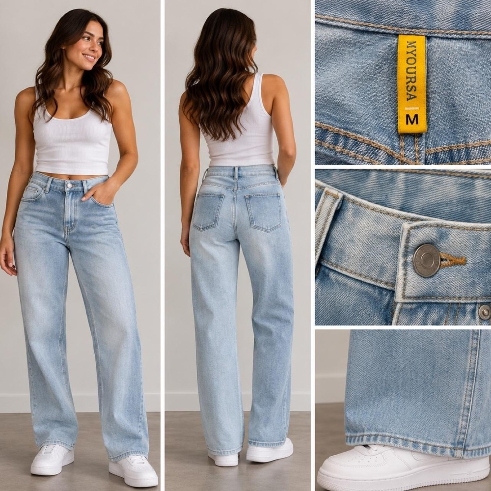 MYOURSA Women Light Wash High Waisted Wide Leg Jeans Size Medium Relaxed Fit